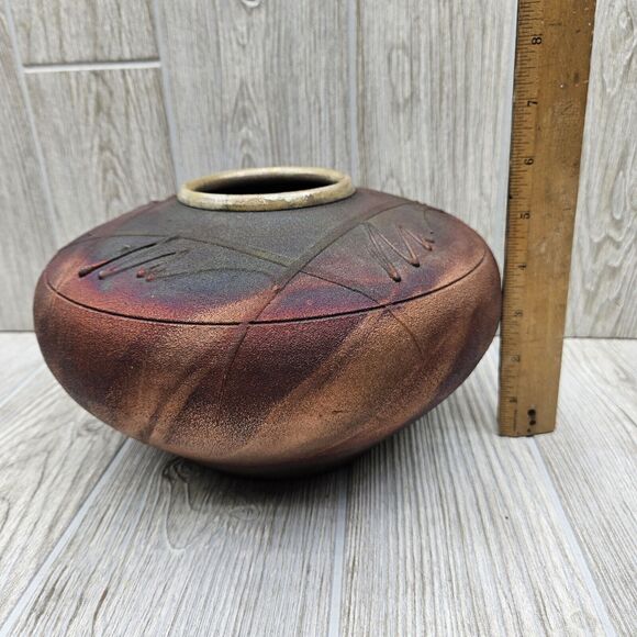 R. Kevin Kelley Signed Raku Studio Pottery Pot Vase Southwest Native Iridescent - Picture 13 of 14